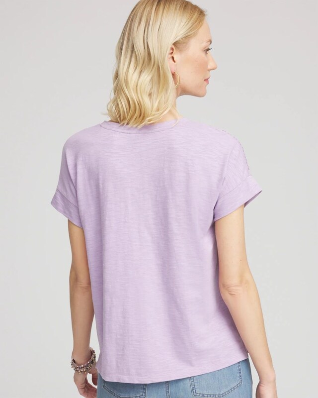 Paillette Trim Cotton Slub Tee - image 3